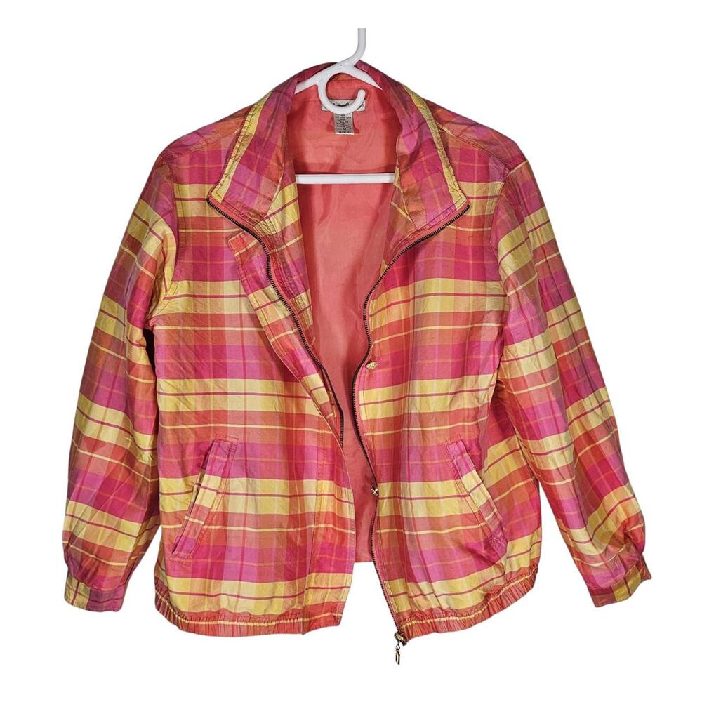 Vintage Mureli 100% Silk Plaid Jacket Gold Buttons - M/Fits Modern L - Picture 3 of 15